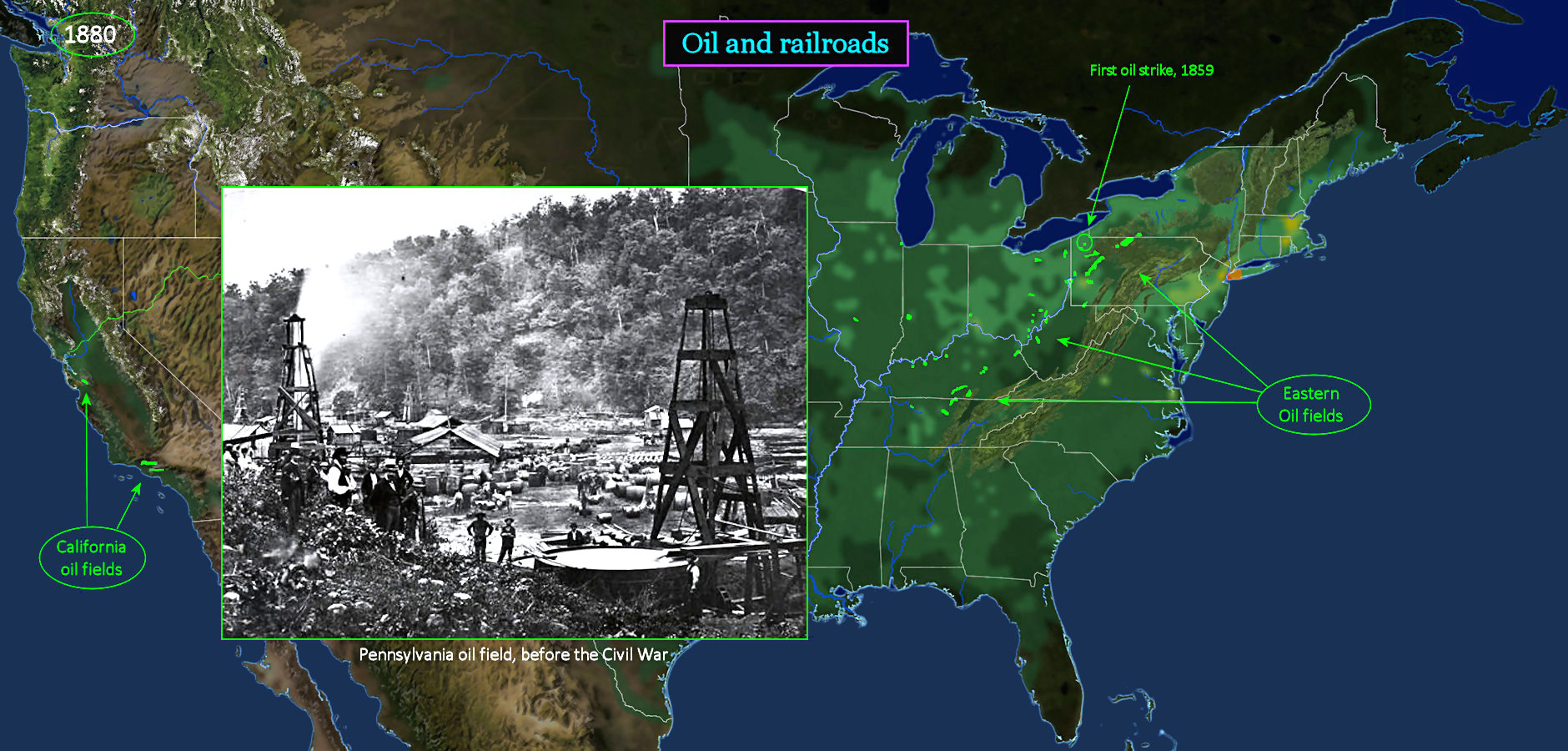 Oilfields, 1890, map